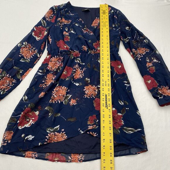 Lulus Long Sleeve Dress Navy Blue Floral Knee Length Preppy Sheer Size Large - Picture 7 of 10